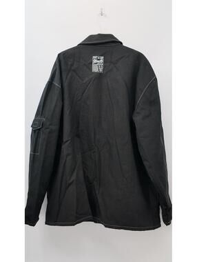 90s Men's Black Jean Jacket with white contrast stitching